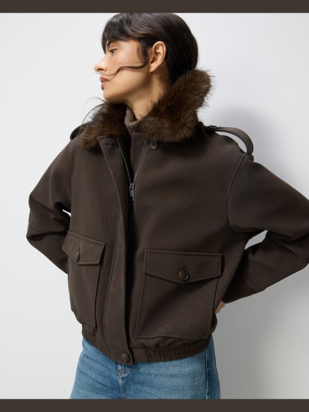 Camila Coelho Olive Bomber Jacket Removable Faux Fur Collar Coated Aviator NWT